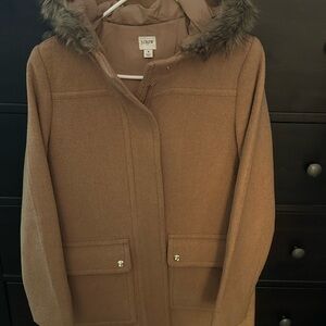 J. Crew Women's Tan Utility Jacket with Faux Fur Hood